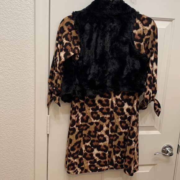 Sequin Hearts Girl Sz 14 Leopard Dress Faux Fur Vest Silver Necklace 3 Piece Set - Picture 6 of 8